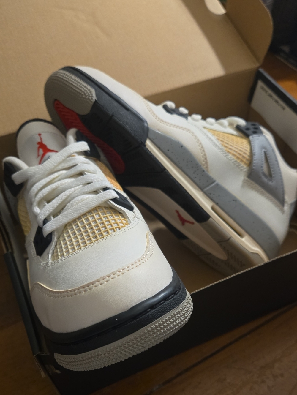 Jordan Kids Retro Sneaker in White, Beige & Gray with Red Jumpman